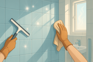 hoe maak je snel en gemakkelijk de badkamertegels droog en schoon