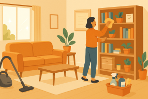 hoe organiseer je een wekelijkse schoonmaakroutine voor de woonkamer